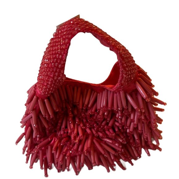 Unbranded Handbags - Pink Beaded Fringe Mini Bag Made In India Purse Y2K